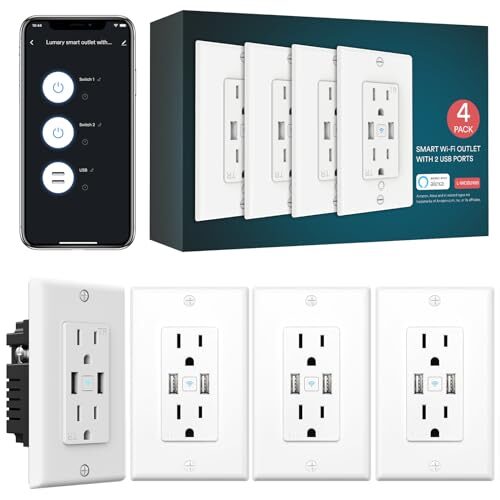 iLintek Smart Outlet with USB, Standard Electrical Outlets in Wall Work with Alexa Google Home 15 Amp Outlet ETL FCC, 2.4G WiFi Home Office 4 Pack
