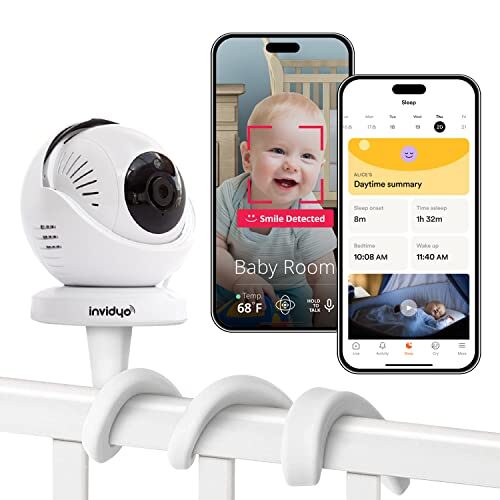 invidyo WiFi Baby Monitor with Camera and Audio: Sleep Tracking, Cry Alerts, Cough Detection, Wireless Pan & Tilt Smart Phone App 1080P Full HD Video
