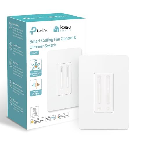 Kasa Smart Ceiling Fan & Dimmer Switch, Adjustable 4-Speed Fan & Brightness Control, Works w/Apple HomeKit, Alexa & Google Home, 2.4G Wi-Fi Only, Single Pole, Neutral Wire Required, KS240