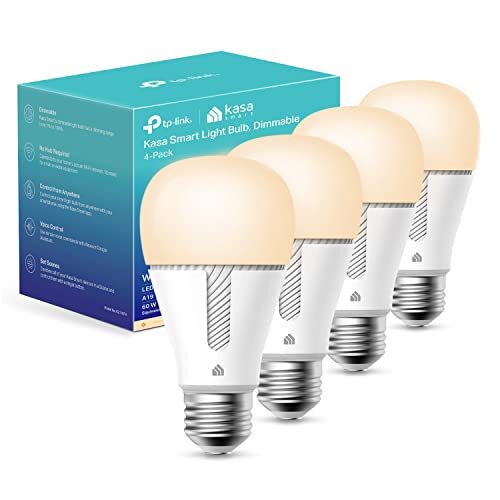 Kasa Smart Light Bulbs that work with Alexa and Google Home, Dimmable Smart LED Bulb, A19, 9W, 800Lumens, Soft White(2700K), WiFi 2.4Ghz only, No Hub Required, 4-Pack(KL110P4)