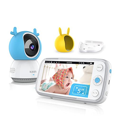 KAWA Baby Monitor, Video Baby Monitor with Camera and Audio, 5″ 720P HD Display, No WiFi, Spilt Screen, Night Vision, 2-Way Talk, Temperature Sensor, 20Hrs Battery, Lullabies, 1000ft Range S6