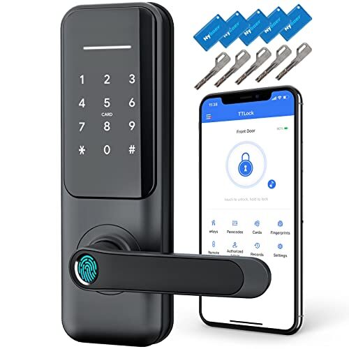 Nyboer Keyless Fingerprint Smart Door Lock and Handle, Keypad Entry, Electronic Passcode for Front Door