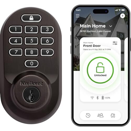 Kwikset Halo Wi-Fi Smart Lock, Keyless Entry Door Deadbolt, Geofence Auto-Unlock, Grade AAA Certified, No Hub Easy Install, Venetian Bronze Lifetime Finish Warranty, Backlit Keypad