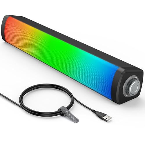 LENRUE Computer Speakers for Desktop Monitor, PC Speakers with Touch Lights, Volume Konb, USB Wired Powered and Audio for Computer, PC, Laptop