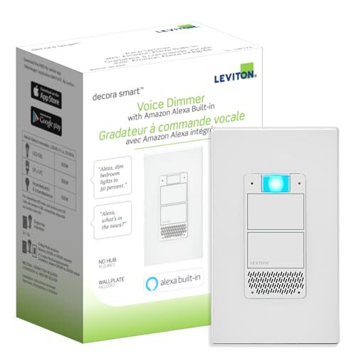 Leviton Decora Smart Voice Dimmer Switch with Amazon Alexa Built-in, Wi-Fi 1st Gen, Neutral Wire Required, Works with My Leviton, Alexa, Google Assistant, DWVAA-1BW, White
