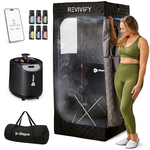 LifePro Revivify Portable Sauna Box, at Home Sauna Tent with Adjustable Heat Levels & Timer, Foldable, Easy-to-Use Personal Steam Room for Home with 2.6L Steamer, Essential Oils and App Control