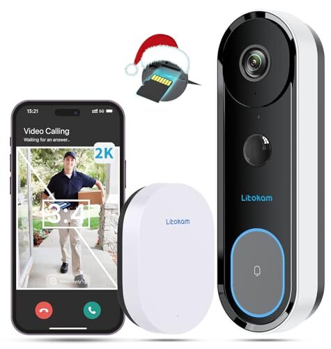 litokam 2K Video Doorbell Camera, Battery Powered Doorbell Camera Wireless with Chime, 3:4 Ratio Head-to-Toe, Super 170° Wide View, 2.4Ghz WiFi, No Monthly Fees, AI & PIR Detection, Voice Changer