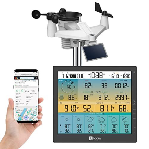 Logia 7-in-1 Wireless Weather Station with 6-Day Forecast, Wi-Fi, Solar Cell & Large 10″ Color Display, Measures Wind Speed/Direction, Rainfall, UV Index, Light Intensity, Temperature & Humidity