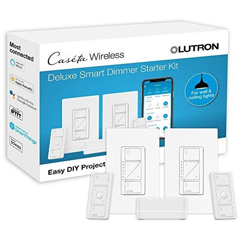 Lutron Caseta Deluxe Smart Dimmer Switch (2 Count) Kit with Caseta Smart Hub