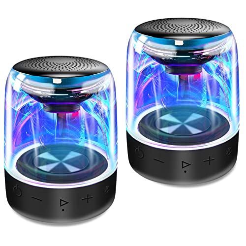 MEGATEK Dual Portable Bluetooth Speakers, Wireless Stereo Pairing, Vibrant LED Light Show, Loud Sound and Punchy Bass, IPX5 Waterproof, 12 Hours Playtime, Aux Input, Set of 2 for Home and Outdoor