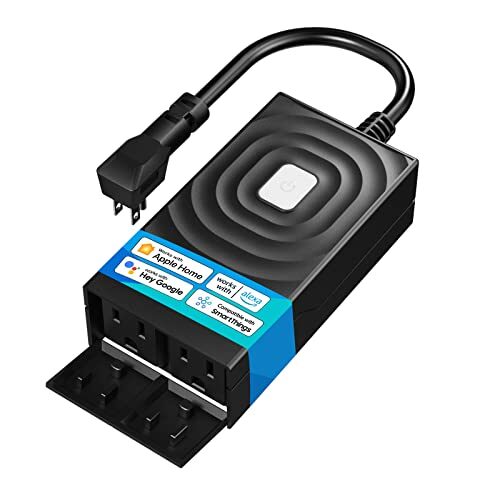 Meross Smart Outdoor Plug, Waterproof WiFi Outdoor Outlet, Compatible with Apple HomeKit, Amazon Alexa, Google Assistant and SmartThings, Remote Control, Timer, FCC and ETL Certified Black