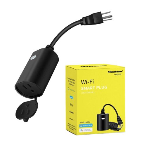 Minoston Outdoor Smart WiFi Waterproof Plug-in Outlet with Remote Control, Black(MP22W)