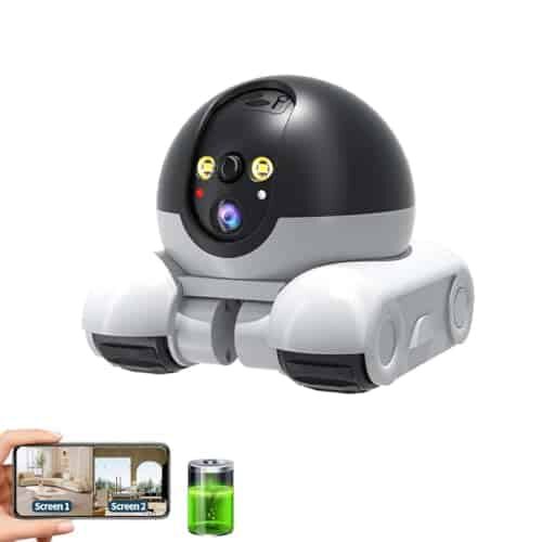 VisiPower Pet Robot Cam Movable Cat Dog Camera 2MP+2MP Dual Lens Dual Screen 2.4 GHz WiFi Smart Home Security Camera P 360°/T 90° Rotation Monitoring Phone App 2 Way Audio Motion Detection Alerts Night Vision