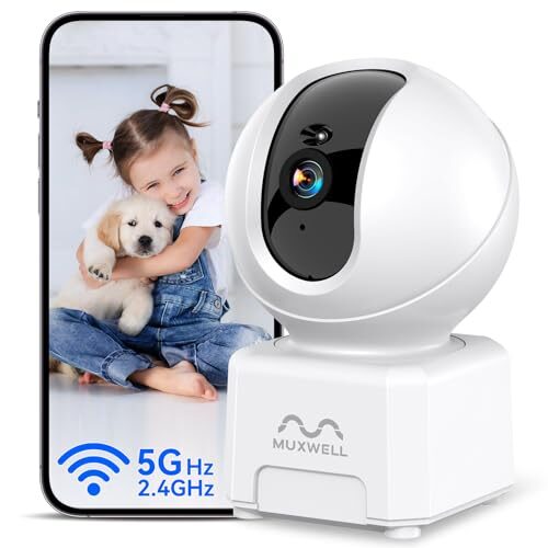 MUXWELL Indoor Wireless Camera, 2.5K/4MP Pan/Tilt, WiFi 2.4GHz & 5GHz, Night Vision,2-Way Audio, Sound & Motion Detection, Tracking, Baby Monitor, Pet Camera, Compatible with Alexa