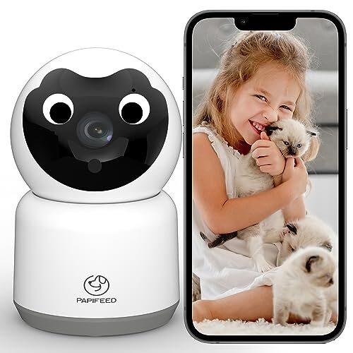 PAPIFEED Pet Camera Indoor Security Cam, 1080 HD WiFi Camera with Phone APP Monitor for Baby/Cat/Dog, 2-Way Audio Voice Night Vision Motion Tracking, Compatible with Alexa & Google Assistant