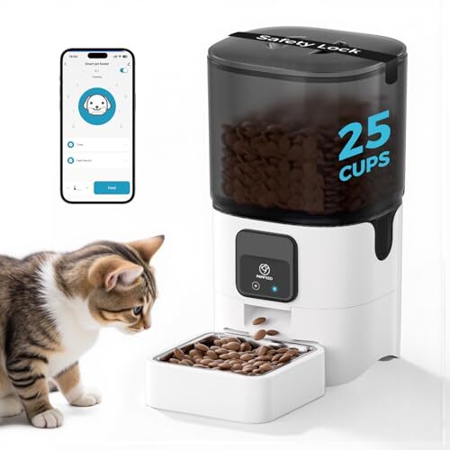 PAPIFEED Smart Automatic Cat Feeder, WiFi Pet Feeder with APP Control for Remote Feeding, Detachable for Easy Clean, Automatic Cat Food Dispenser with Alexa,1-10 Meals Per Day for Dog (6L/25Cup)