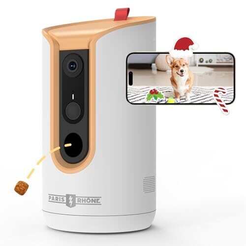 PARIS RHÔNE 2K Pet Camera, 360°View Dog Camera Treat Dispenser, 5G WiFi Pets Monitoring with Phone APP, Two-Way Audio, Infrared Night Vision, Barking Detection and Motion Alerts, Free Cloud Storage