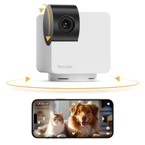 Petcube Cam 360 Camera, Ultimate Interactive WiFi Pet and Home Security Pan-Tilt Camera with Phone App, 1080p HD Video, 360° Rotation, Night Vision, Smart Alerts for Home Surveillance