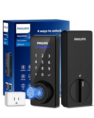 Philips Wi-Fi Smart Door Lock, Keyless Entry Door Lock with App Control, Fingerprint ID, Auto Lock, Keypad Deadbolt with Wi-Fi Bridge Adaptor, Smart Locks for Front Door-Matte Black