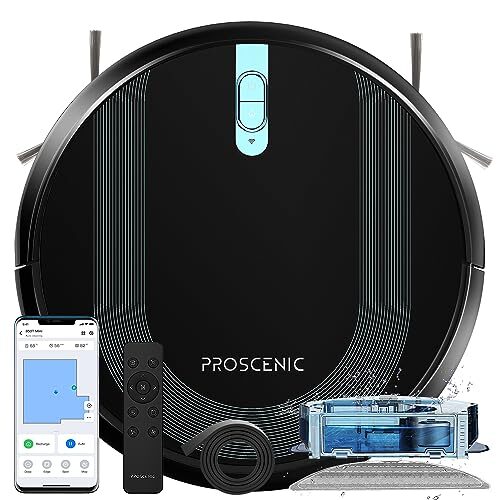 Proscenic 850T Robot Vacuum and Mop Combo, WiFi/App/Alexa/Siri Control, Robotic Vacuum Cleaner with Gyro Navigation, Boundary Strip Included, Self-Charging, Slim, Good for Hard Floor, Pet Hair, Carpet