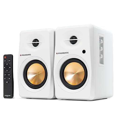 Prosonic BT30 (2023 Version) Active Powered Bluetooth Bookshelf Speakers, Studio Monitor, Home Theater, Turntable with Optical Input, Coaxial Input, 2X RCA Aux Line Input, 80 Watts, (White)