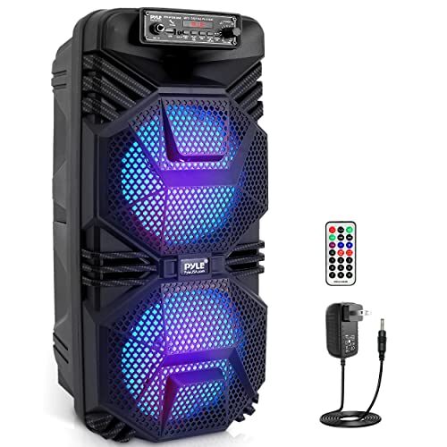Pyle Bluetooth PA Speaker System , 600W Rechargeable Outdoor Bluetooth Speaker Portable PA System w/ Dual 8” Subwoofer 1” Tweeter, Microphone In, Party Lights, USB, Radio, Remote, Pyle PPHP2836B