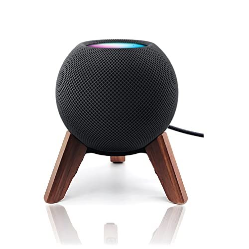 Real Wood Stand for HomePod mini(All Models), Wooden Holder Tripod with Metal Frame, Safe Stable Mount with Anti-Slip Silicone pad Protects HomePod mini Speaker