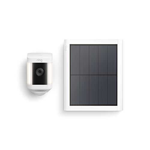 Ring Spotlight Cam Plus, Solar, Two-Way Talk, Color Night Vision, and Security Siren (2022 release), White