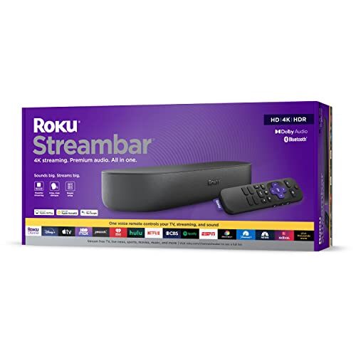 Roku Streambar, 4K HDR Free Live Streaming, Premium Soundbar