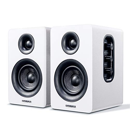 Sanyun SW208 3″ Active Bluetooth 5.0 Bookshelf Speakers, 60W Carbon Fiber Speaker Unit – Built-in 24bit DAC Dynamic 3D Surround Sound 2.0 Computer PC Monitor Gaming (Pair, White)