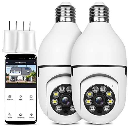 UPULTRA Security Camera 2packs 1080P Wireless WiFi Outdoor Home IP Camera E27 360 Degree Panoramic, Motion Detection and Alarm, Two-Way Audio, Night Vision