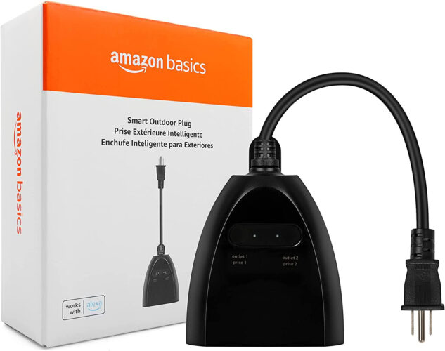 Amazon Basics Outdoor Wi-Fi Smart Plug with 2 Individually Controlled Outlets, Black