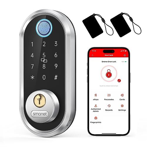 SMONET Fingerprint Electronic Deadbolt Door Lock with Keypad-Bluetooth Keyless Entry Keypad Smart Deadbolt App Control, Ekeys Sharing, App Monitoring Auto Lock for Homes and Hotel