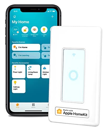Smart Light Switch Supports Apple HomeKit, Siri, 2.4Ghz Wi-Fi Light Switch Works with Alexa, Google Assistant, Neutral Wire Required Wall Touch Switch, Remote Control, Schedule, Single Pole (1Gang)