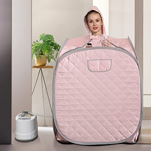 Smartmak Portable Sauna Kit, one Person Full Body at Home Spa Hat Tent, Includes 2L Steamer with Remote Control for Detox US Plug, Pink
