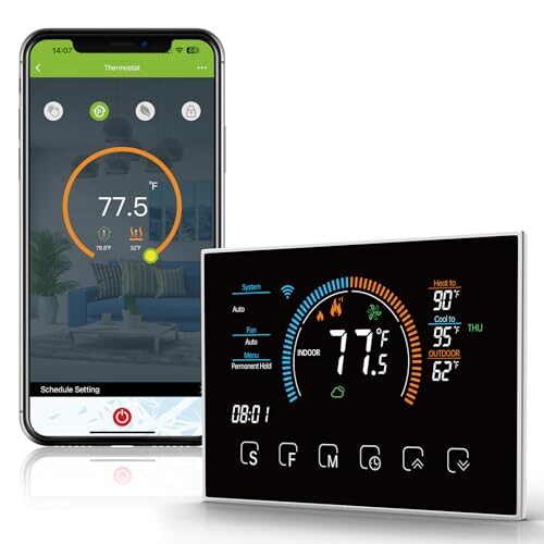 DXstring Smart Thermostat for Home, DXstring Programmable WiFi Thermostat for Home Pump, Intelligent Digital Display, 5+1+1 Time Setting, Energy Saving, Voice/APP/Touch Control (with C-Wire Adapter)