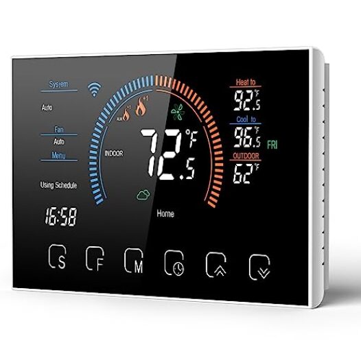 Smart Thermostat for Home, WiFi Programmable Digital Thermostat, Energy Saving, C-Wire Adapter Included, DIY Install, Black.