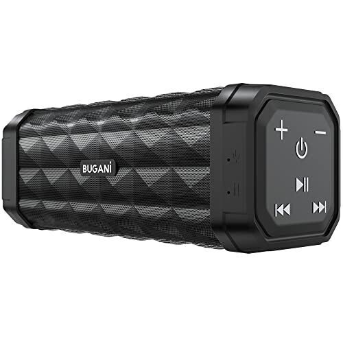 BUGANI Portable Bluetooth Speaker, 100ft Wireless Range, Louder Volume, Stereo Sound, Amazing Bass 24H Playtime, IPX5, Built-in Mic, Wireless Speaker for Home, Outdoor, Travel