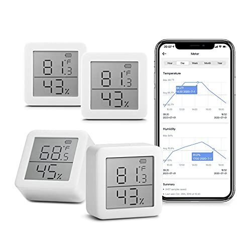 SwitchBot Smart Hygrometer Thermometer, Hygrometer Indoor Humidity Meter, Dewpoint/VPD/Absolute Humidity Sensor, Bluetooth Digital Temperature Monitor with Free Data Storage, 4-Pack