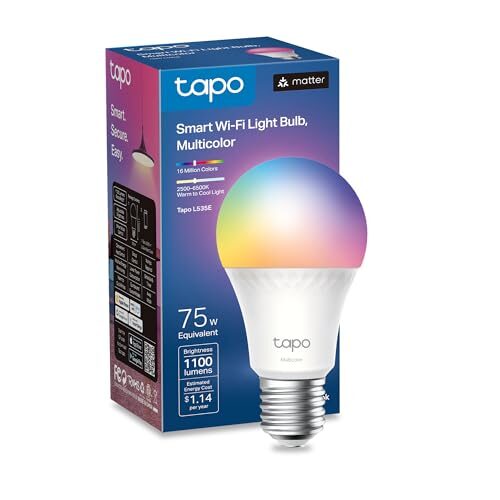 Tapo TP-Link Smart Light Bulbs, 1100 Lumens High Brightness(75W Equivalent), Matter-Certified, 16M Colors RGBW LED Bulb, Dimmable, CRI>90, Voice Control with Siri, Alexa & Google Home, A19 E26 L535E