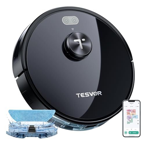 Tesvor S5 Robot Vacuum and Mop Combo,3000Pa Suction Smart Robot Vacuum, LiDAR Navigation,180 Mins Runtime, WiFi/Alexa/Google Control, Self Charging Robotic Vacuum for Pet Hair, Carpet, Hard Floor