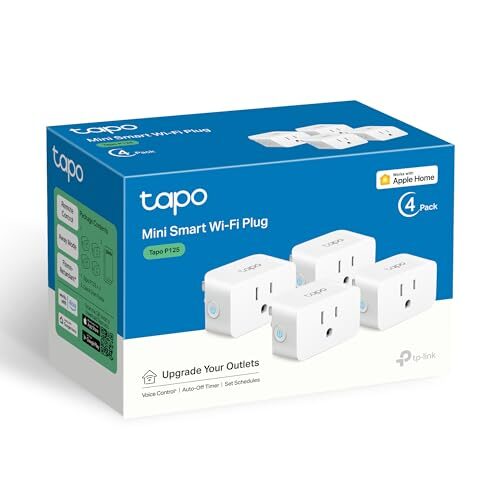 TP-Link Tapo Smart Plug Mini, Compact Design, 15A/1800W Max, Super Easy Setup, Works with Siri, Alexa & Google Home, Apple HomeKit, UL Certified, 2.4G Wi-Fi Only, White, Tapo P125 (4-Pack)