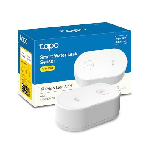 TP-Link Tapo Smart Water Leak Detector, Requires Tapo Hub, Water Leak Sensor Wi-Fi with Rapid Dripping Detection, 90dB Adjustable Alarm, App Alerts, Compatible with Alexa and Google Home Tapo T300