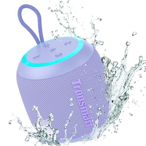 Tronsmart T7 Mini Compact Portable Bluetooth Speaker with Lights, Stereo Sound, Bluetooth 5.3, 18H Playtime, Stereo Pairing, Voice Assistant, IPX7 Waterproof Shower Speaker & Outdoor Speakers(Violet)