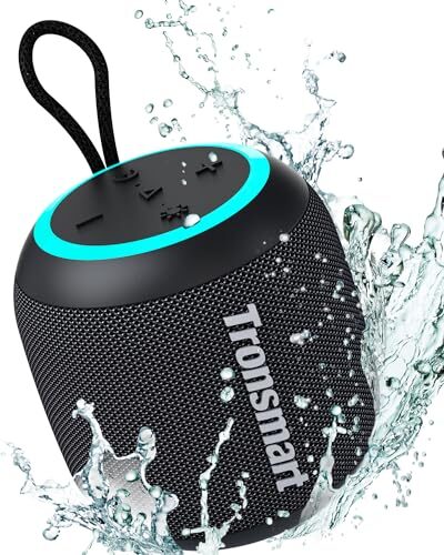 Tronsmart T7 Mini Compact Portable Bluetooth Speaker with Lights, Stereo Sound, Bluetooth 5.3, 18H Playtime, Stereo Pairing, Voice Assistant, IPX7 Waterproof Shower Speaker & Outdoor Speakers (Black)