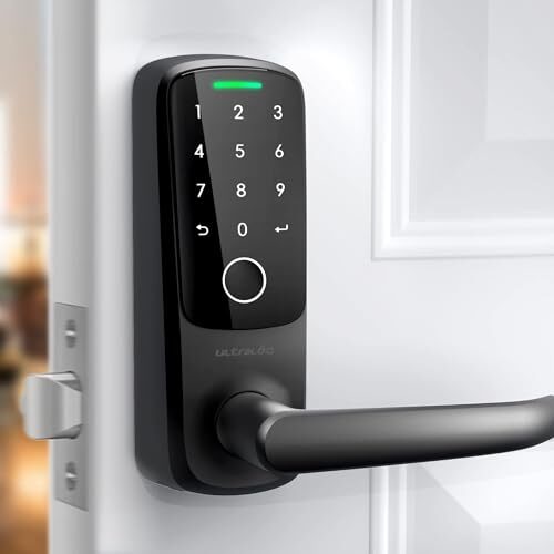 ULTRALOQ Latch 5 World’s First Built in WiFi Smart Lock (Black) with Fingerprint ID, 5-in-1 Keyless Entry Electronic Door Handle with Bluetooth, Biometric Fingerprint and Touch Digital Keypad