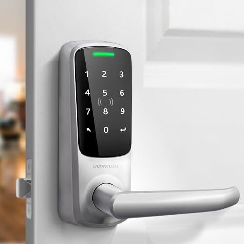 ULTRALOQ Latch 5 World’s First Built in WiFi Smart Lock (Satin Nickel) with NFC, 5-in-1 Keyless Entry Door Lock with Bluetooth, Smart Door Handle with Touch Digital Keypad