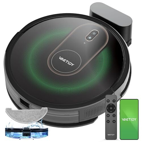Vactidy T8 Robot Vacuum and Mop, Gyro Navigation Robotic Vacuum Cleaner, 2 in 1 Mopping Robot with Watertank and Dustbin, WiFi/App/Alexa/Siri Control, Self-Charging, Ideal for Hard Floor, Carpet