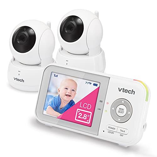 VTech VM923-2 Video Baby Monitor with 19-Hour Battery Life, 2 Cameras, 1000ft Long Range, Pan-Tilt-Zoom, Night Vision, 2.8” Screen, 2-Way Audio Talk, Temperature Sensor and Lullabies