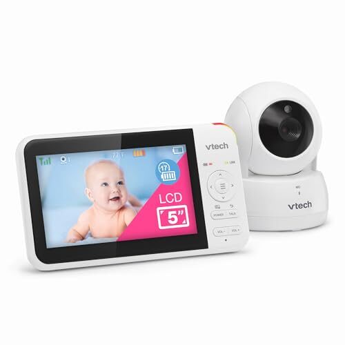 VTech VM924 Remote Pan-Tilt-Zoom Video Baby Monitor, 5″ LCD Screen, Up to 17 Hrs Video Streaming, Night Vision, Up to 1000ft Range, Soothing Sounds, 2-Way Talk, Temperature Sensor, Secured Transmission